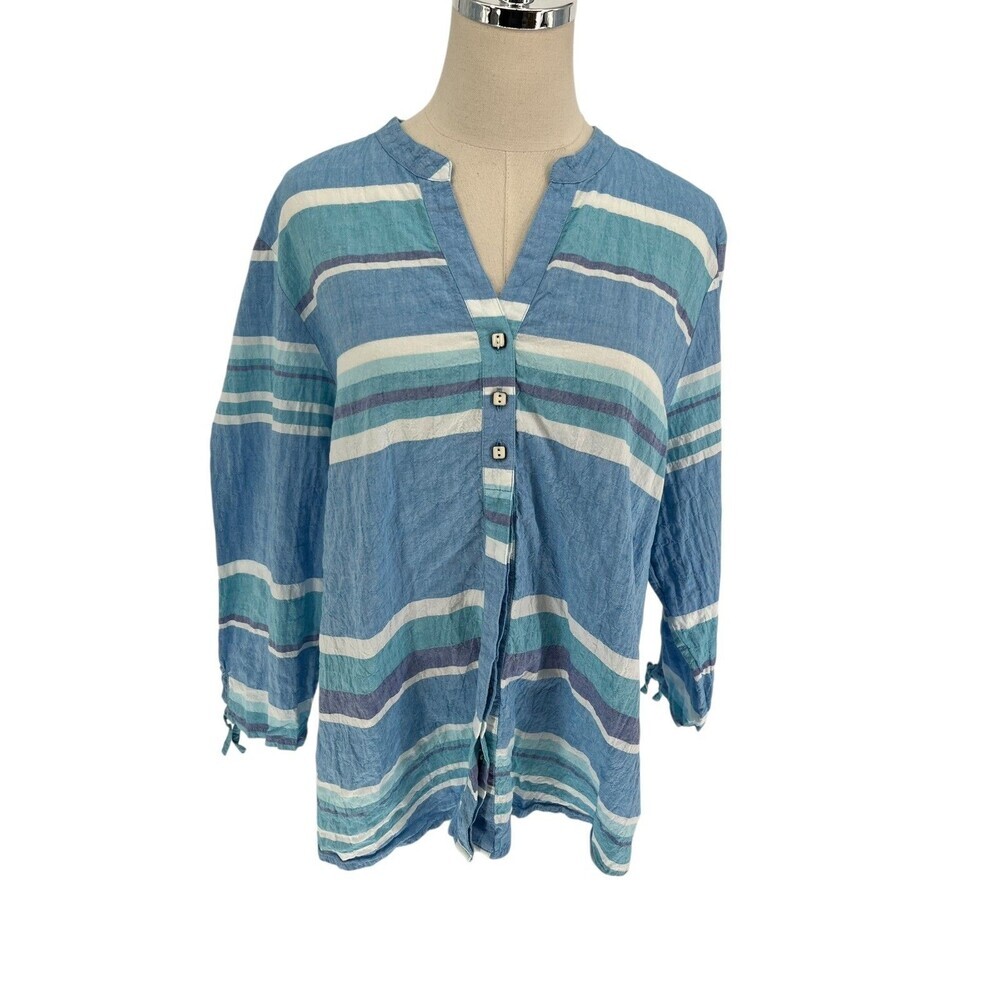 Habitat Women's Size Large Blue Striped Raglan Sleeve Tunic Top Coastal Grandma